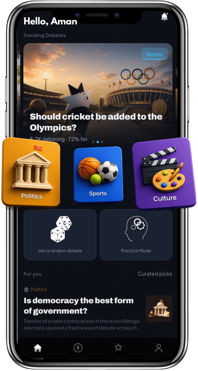Duella app showing a live debate on cricket in the Olympics